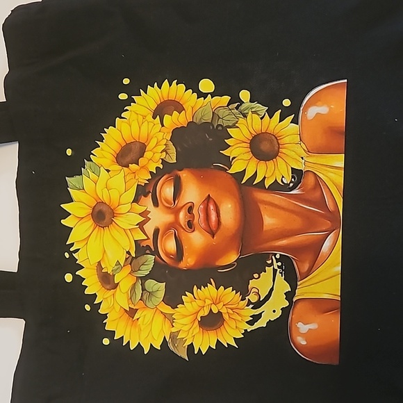 Hand Crafred Reusable Tote Bag Sunflower Motif Black Canvas Bag Multicolored 13" - Picture 6 of 17